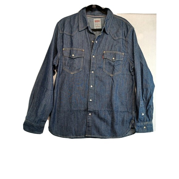 Levis Strauss Shirt Mens Large Blue Denim Pearl Snap Button-Down Long Sleeve - Picture 1 of 9